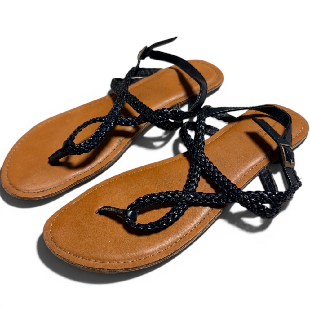 Universal Thread Womens Black Braided Strappy Thong Sandals Size 10 Flat Boho
